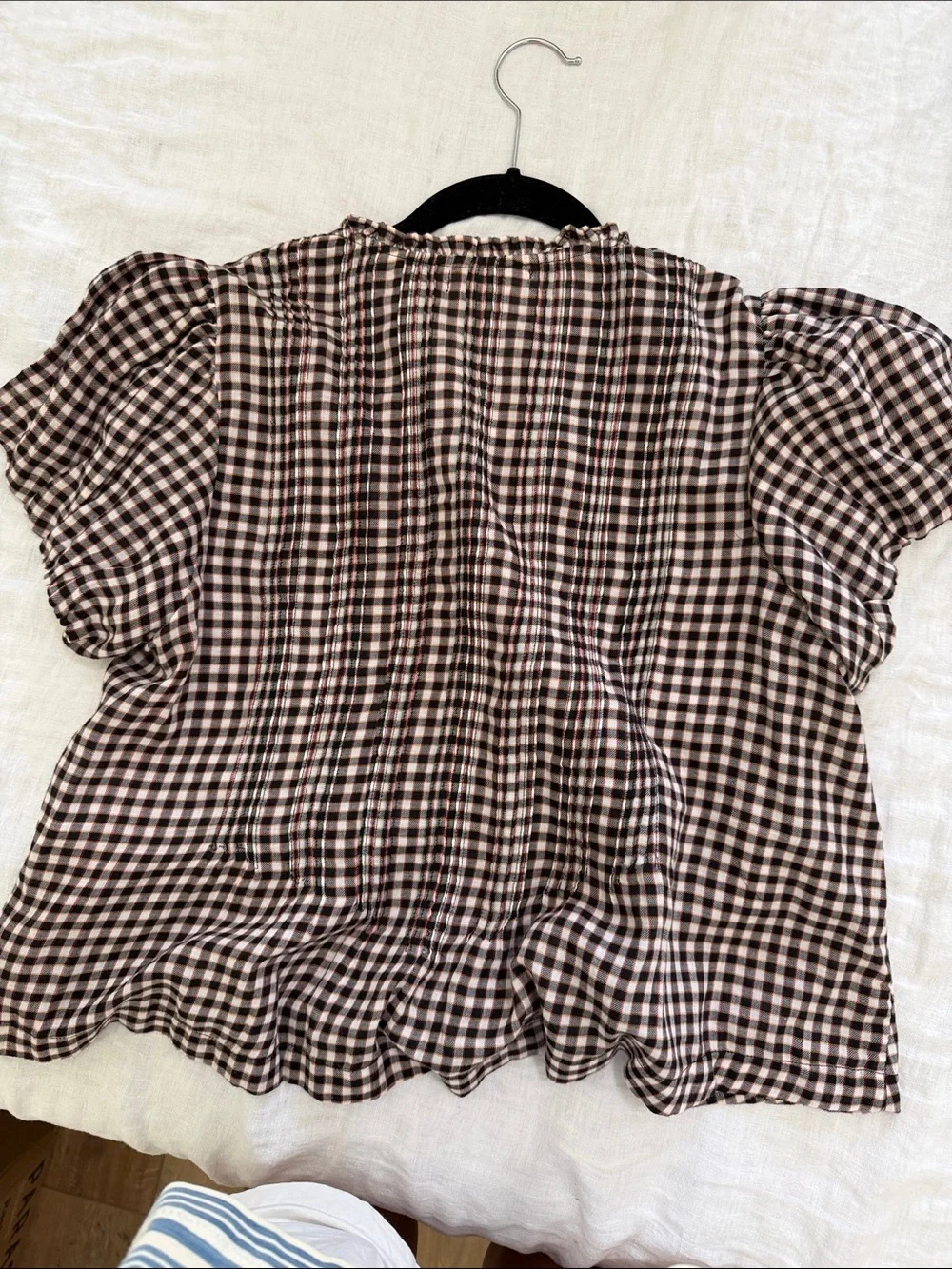 Doen Gingham Button-Front Ruffle-Neck Blouse